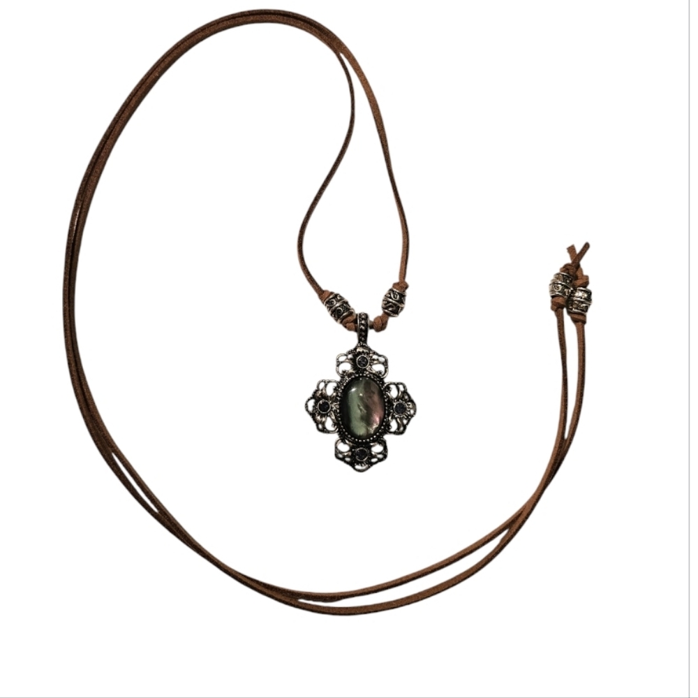 Boho Vegan brown suede long choker with pendant